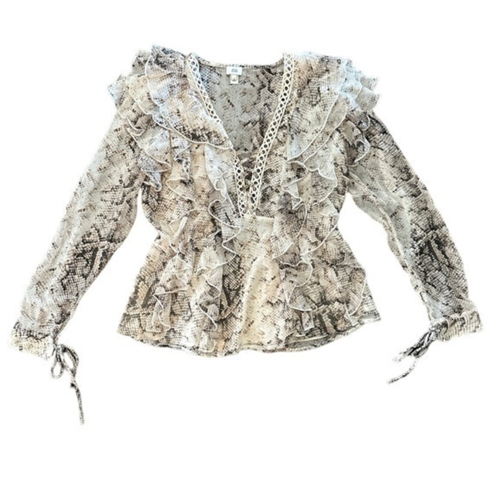 River Island Cream Snake Print Lace Long Sleeve Blouse Size 6